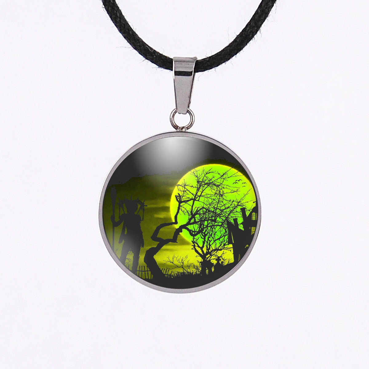 Green moon Halloween necklace