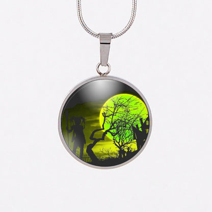 Green moon Halloween necklace