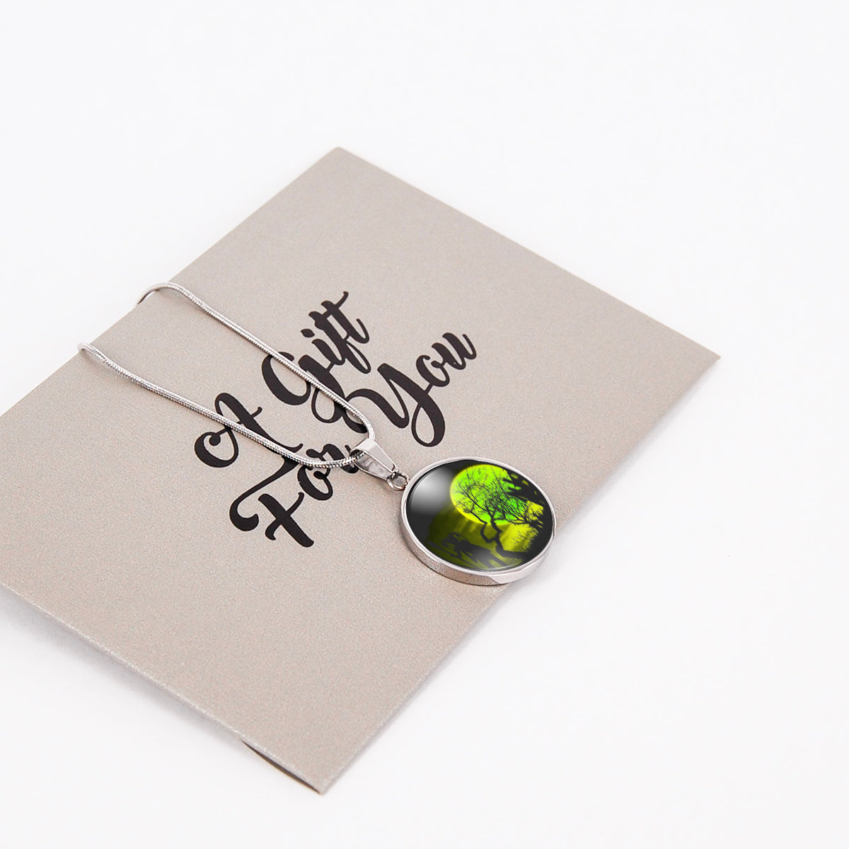 Green moon Halloween necklace