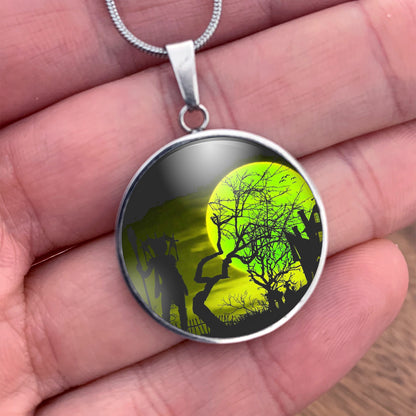 Green moon Halloween necklace